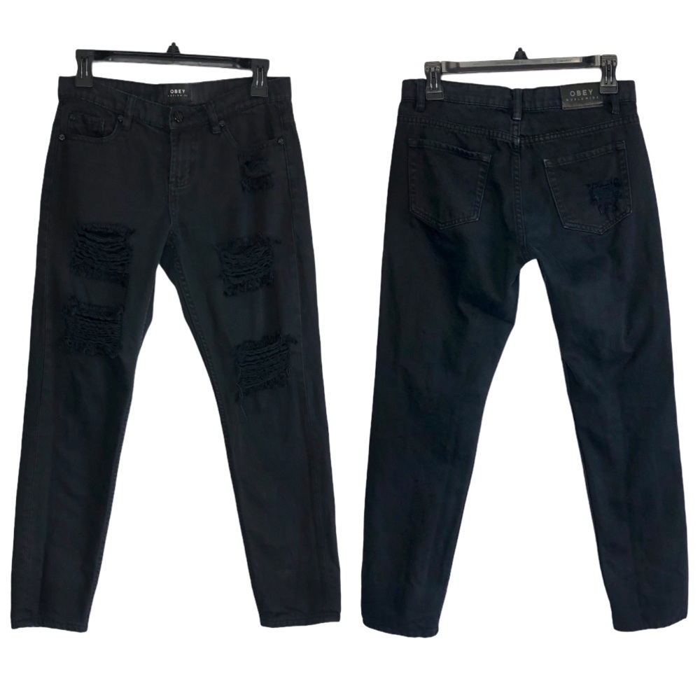 Obey The Nemesis Distressed Black Jeans size 25